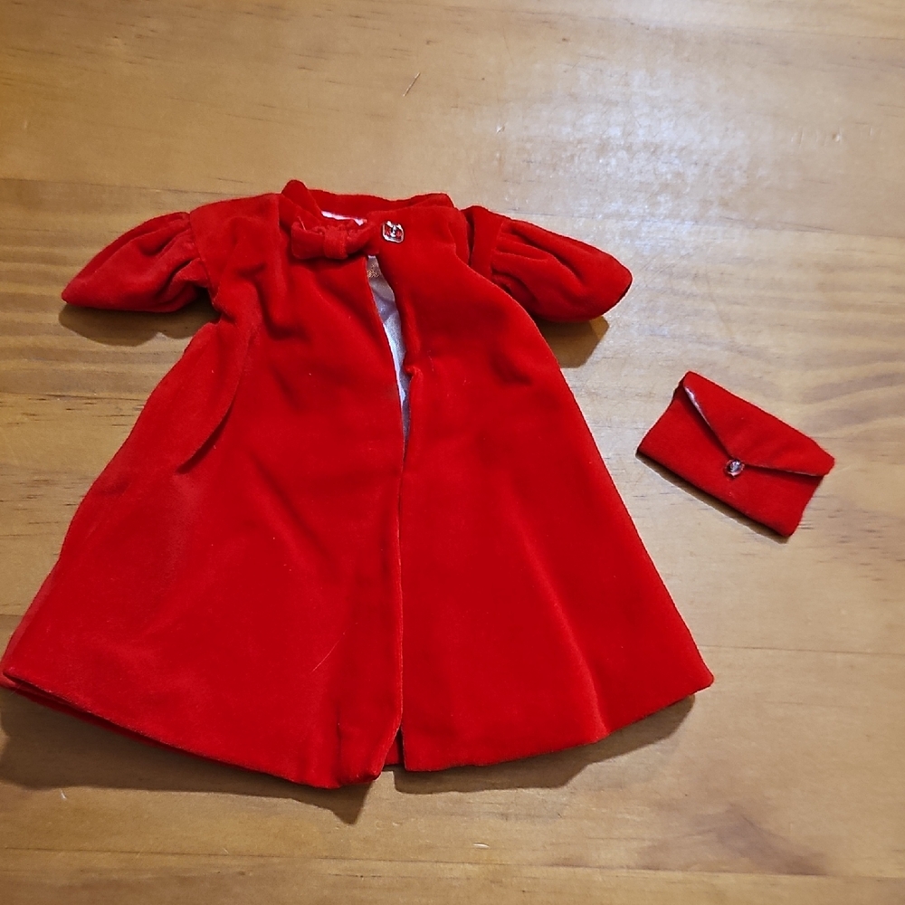 Vintage 1998 Barbie Red Velvet Swing Coat with clutch